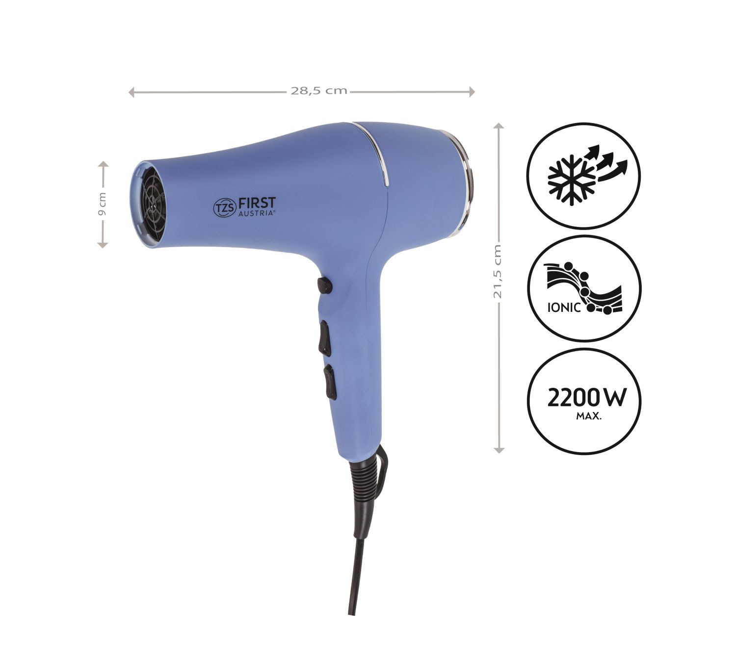 Haarfön 2200 Watt | Ionic | Diffuser | Blau