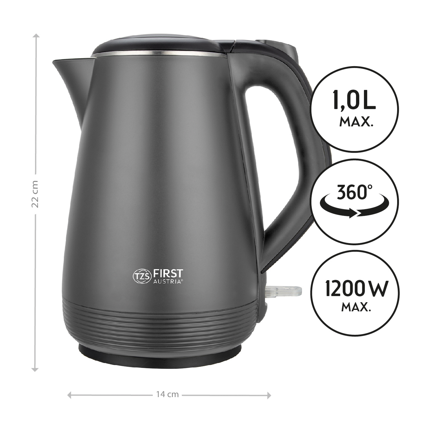 Stahlwasserkocher 100 Watt | 1 Liter | Doppelwand