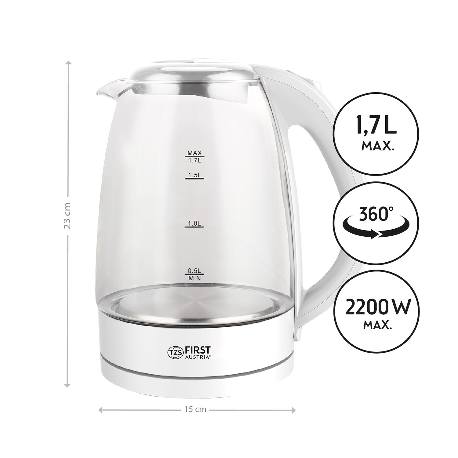 Glaswasserkocher 2200 Watt | 1,7 Liter 