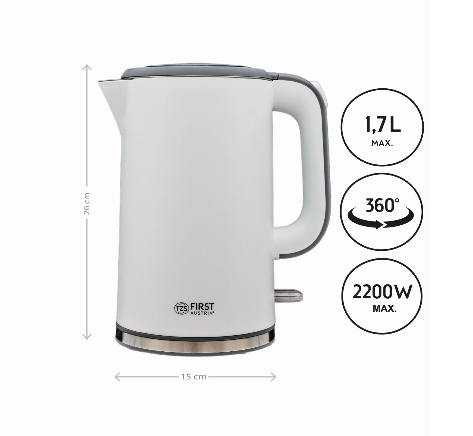 Stahlwasserkocher 2200 Watt | 1,7 Liter | Doppelwand