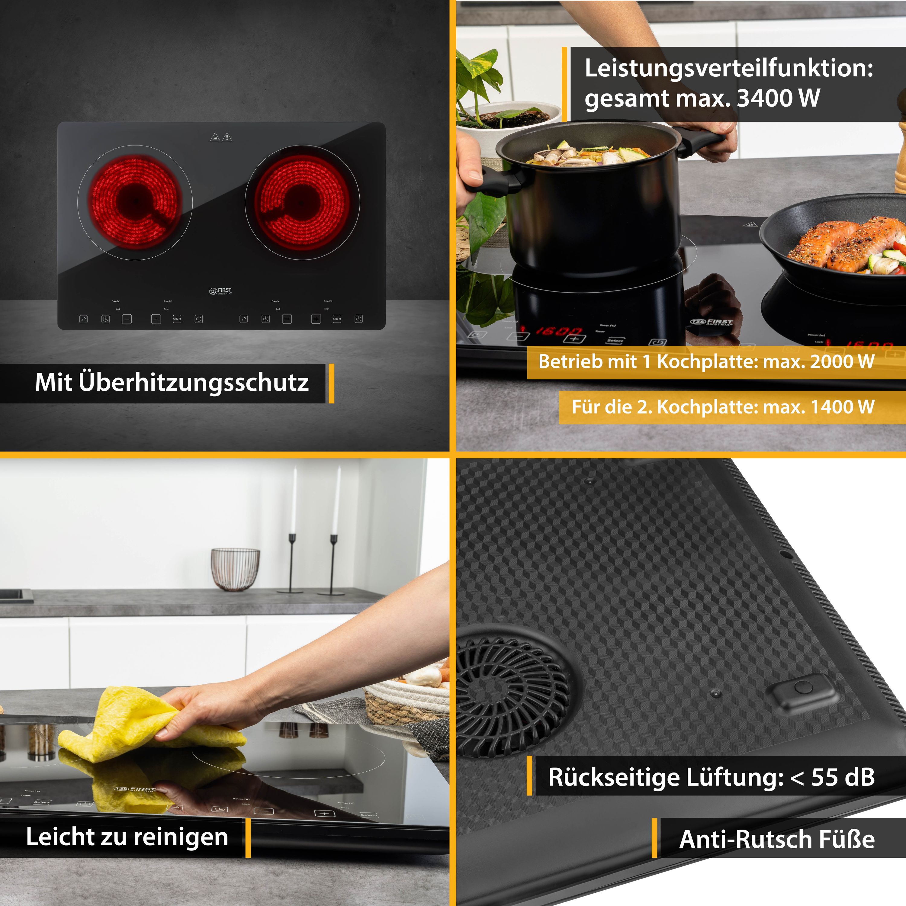 Induktionskochplatte Slim | 3400W | doppelt | Schwarz