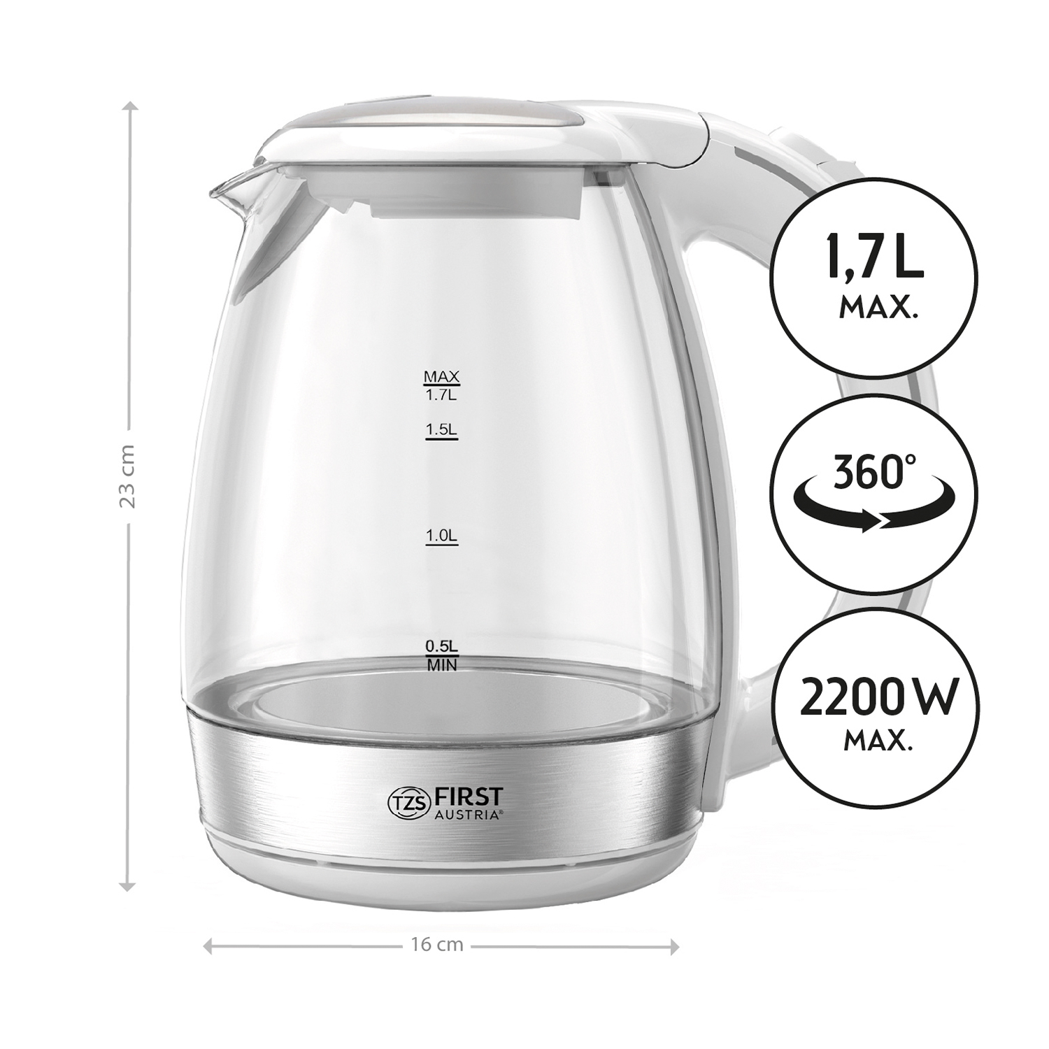 Glaswasserkocher 2200 Watt | 1,7 Liter